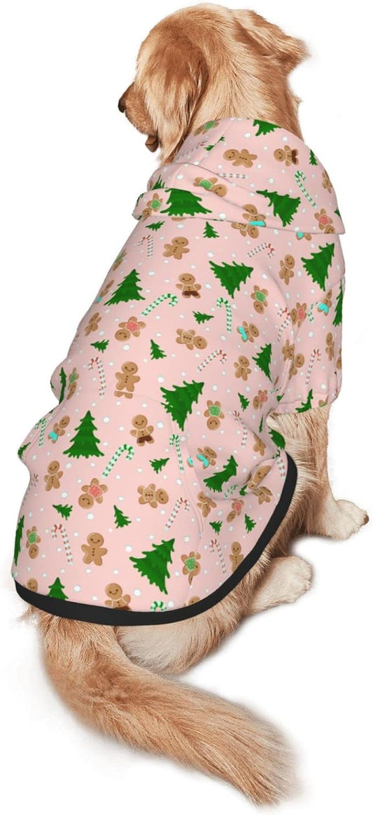 Christmas Gingerbread Men Hoodie,Christmas Cosplay Dog Clothes with Pocket and Hat Winter Clothes Sweaters Small