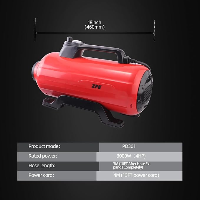 Dog Pet Dryer, 3000W High Velocity Pet Dryer Adjustable Speed Dog Grooming Blower Double Motor, Pet Grooming Hair Drying(4HP), Hot Air Dog Hair Dryer Blower with 2 Nozzle