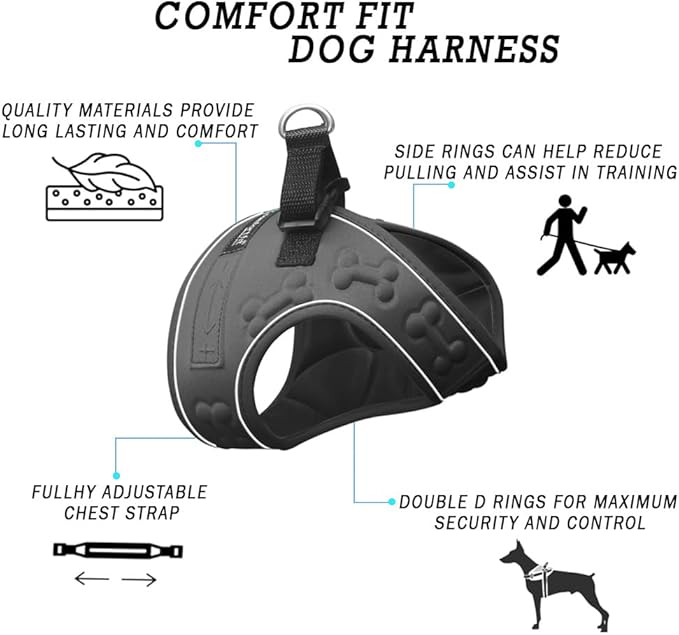 Comfort Fit Step-in Dog Harness for Small Medium Dogs – XS Black – No Pull, Soft Padded, Reflective Vest – Escape Proof Adjustable Puppy Harness for Walking, Training, Service & Everyday Use