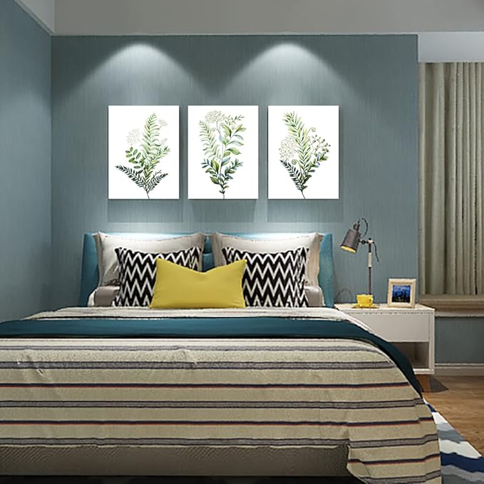 Canvas Wall Art For Living Room Large Size Wall Decorations For Kitchen Office Wall Decor Framed Canvas Print Poster Wall Painting Bedroom Green Leaves Wall Pictures Home Decor 20"X 28" 3 Piece