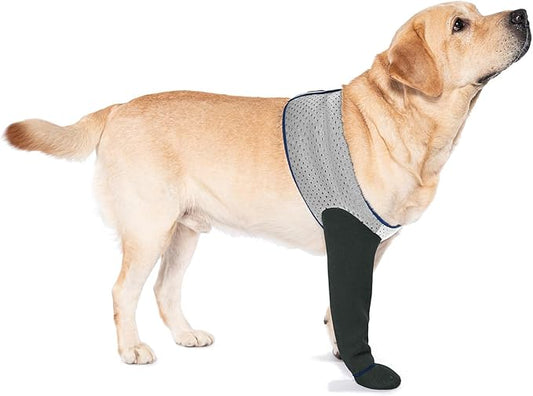 COODEO Dog Socks to Prevent Licking Paws, Healing Boots & Paw Protectors with Non-Slip Bottoms for Wound Protection, Waterproof Sleeve Shoes for Licking（Grey，L_Left