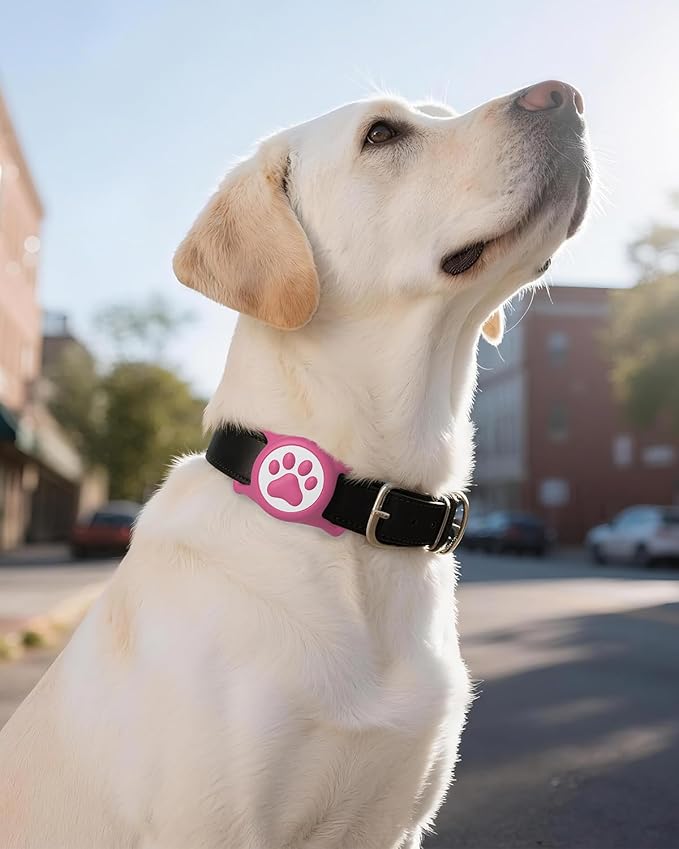 IP68 Waterpoof Dog Airtag Holder, Stretchy Silicone Full Body Covered Apple Air Tag Holder for Dog Cat Collar Fit All Width Collar (Rose, 1 Pack)