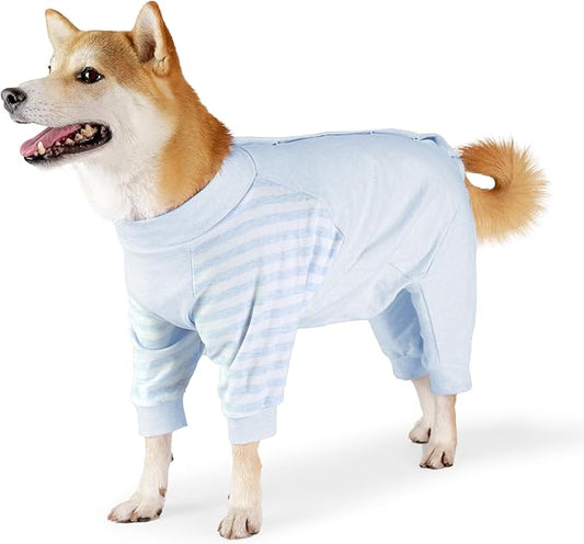 Dog Recovery Suit, Abdominal Wound After Surgery Wear, Anti Licking Bodysuit with Snaps, E-Collar & Cone Alternatives, Long Sleeve Dog Spay Surgical Onesie Prevent Shedding(3XL, Blue)