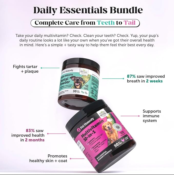 Dog Breath Freshener Dental Powder for Teeth Cleaning Plaque Off, Dental Care for Dogs, Tartar Remover for Teeth with Natural Herbal Blend + Postbiotics (Mint - 30 Servings)