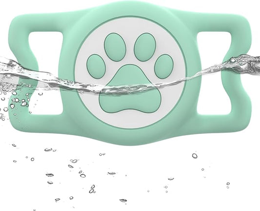 IP68 Waterpoof Dog Airtag Holder, Stretchy Silicone Full Body Covered Apple Air Tag Holder for Dog Cat Collar Fit All Width Collar (Green, 1 Pack)