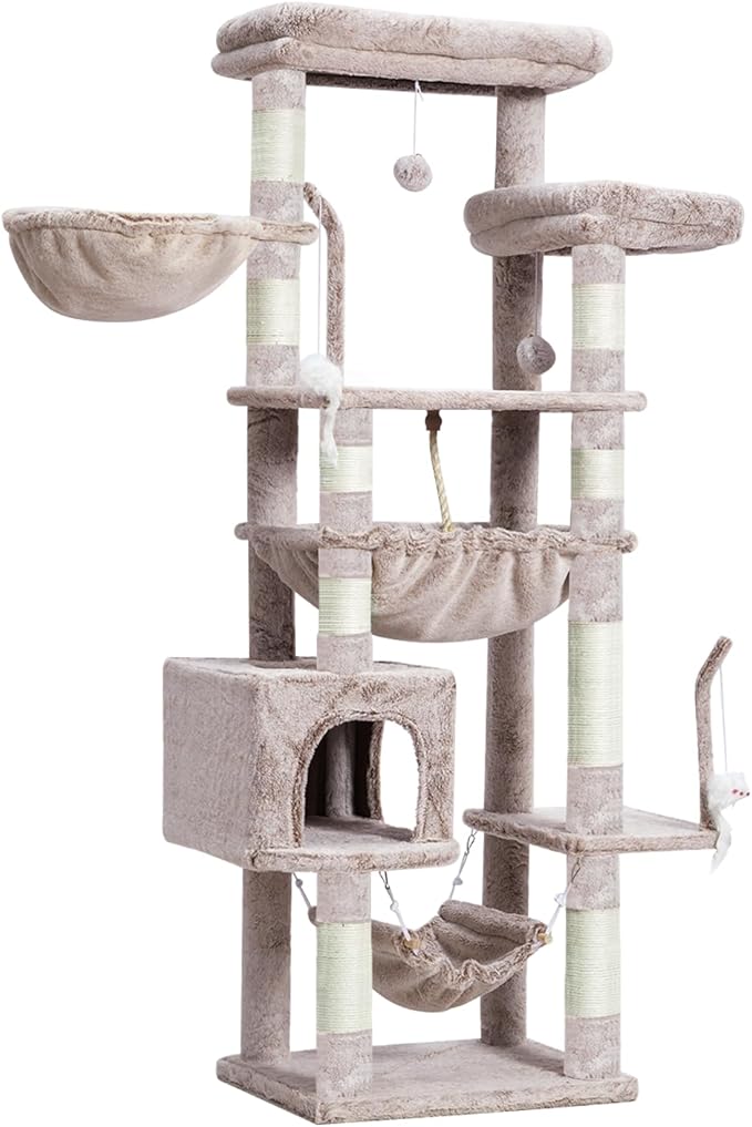 Cat Tree, Cat Tower for Large Cats with 2 Big Platforms, 2 Baskets, condo and Toys, 63" Cat Scratching Posts for Indoor Cats, Muchroom GCT020MU