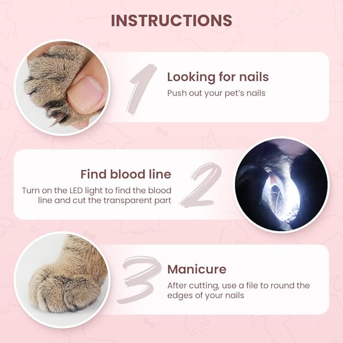LED Pet Nail Clippers,Upgrade Cat Nail Clipper with Light,Cat Claw Trimmer Nail Clippers for Dogs,Trim Your Pets Nails Easy and Pain-Free Grooming Tool for Small Animals (Pink 2PCS)