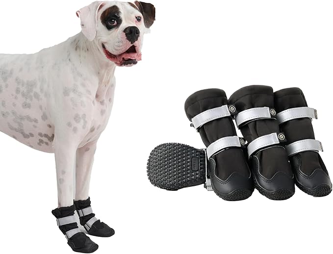 Spark Paws Dog Shoes, Waterproof Dog Boots for Medium to Large Dogs, Non Slip, Breathable Dog Booties and Paw Protectors - 4PCS Doggie Hiking Boots with Reflective Straps - Black, Size 6