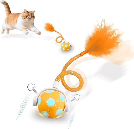 Cat Toy Ball,Interactive Cat Toy Ball with 3 Modes for Indoor Cat,The 2025 Generation Self Moving Cats Toy,Rolling Cats Toy with Feather & Bells for Bored Cats & Small dogs,Touch to Activate (Orange)