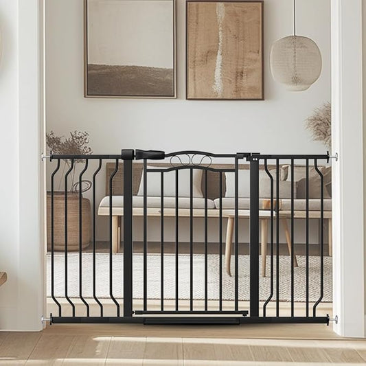 Baby Gate for Stairs 29.53"-53.1" Extra Wide, Pressure Mounted Dog Gate Indoor, Walk Thru Pet Gate for Cat Dog Child,Pet Gates for The House Doorway Black