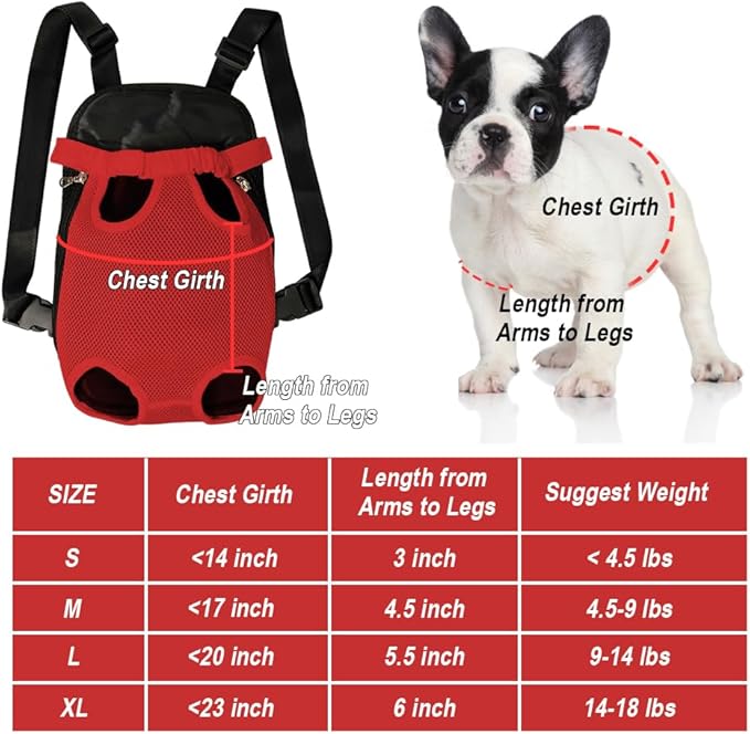 FEimaX Dog Carrier Backpack Pet Legs Out Front Cat Travel Bag, Adjustable Puppy Backpacks Carriers Hands-Free for Small Medium Dogs Cats Hiking Traveling Camping Daily Walking (Medium, Red)