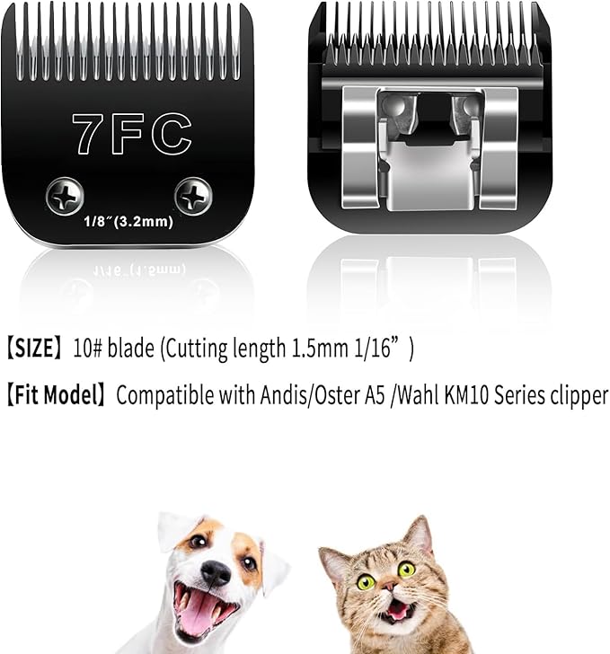 7F Blades Dog Grooming Blades Compatible with Andis/Oster A5/Wahl KM-10 Series Dog Clippers,Detachable Clipper Replacement Blade,Black (7FC/3PCS)
