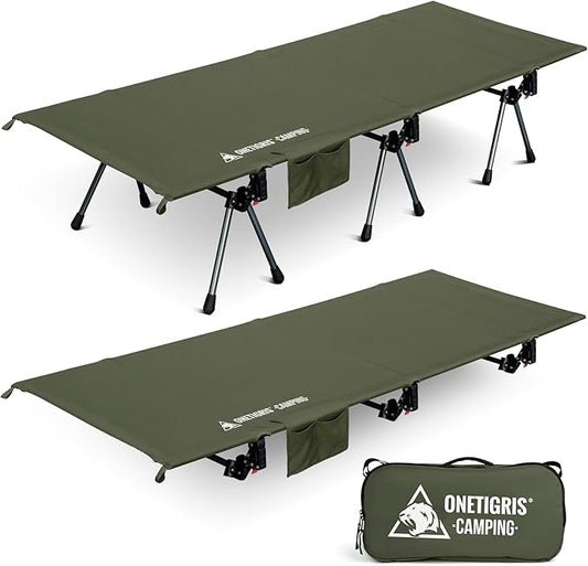 ONETIGRIS SUPRANUBIS Camping Cot, Height Adjustable with Cot Leg Extenders, Strong Support 330lbs, Lightweight Comfortable Folding Bed for Camping, Hiking, Travel, Truck, Beach, Office Nap