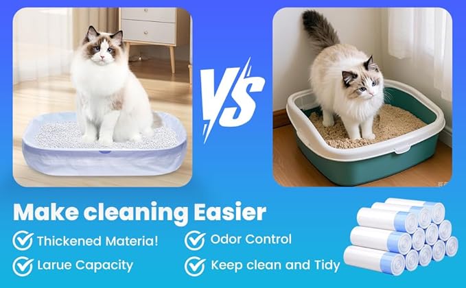 120 Pack Jumbo Cat Litter Bags-3MIL Extra Thick Leakproof Litter Box Liners, 37"x18" Heavy Duty Drawstring Cat Litter Liners for Automatic Litter Box, Odor Control Disposable Kitty Litter Bags 12 Roll