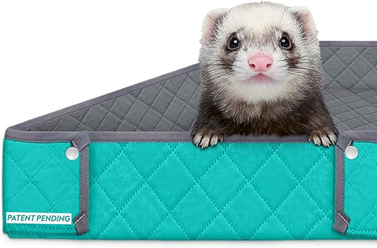 Paw Inspired Critter Box Washable Cage Liner, Reversible Fleece Bedding with Raised Sides for Ferrets, Guinea Pigs, Rats, Chinchillas, Small Animals (Critter Nation/Ferret Nation, Gray/Green)