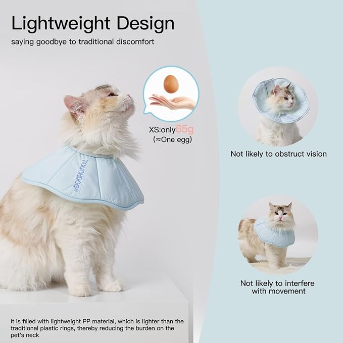 Touchdog Foldable Dog Cone Collar for Cats & Dogs - Adjustable Soft Recovery Collar with Waterproof PU Coating, Lightweight Design, 24.5cm/9.6in Wide Barrier (Blue, M)