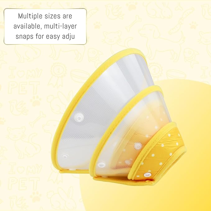Pet Cone Recovery Dog Cone Adjustable Dog Collar Clear Padded Collar with Breathable Soft Edge, Plastic Puppy Cone Protect The Neck Surgery Recovery, Designed for Cats and Puppies (Yellow, M)