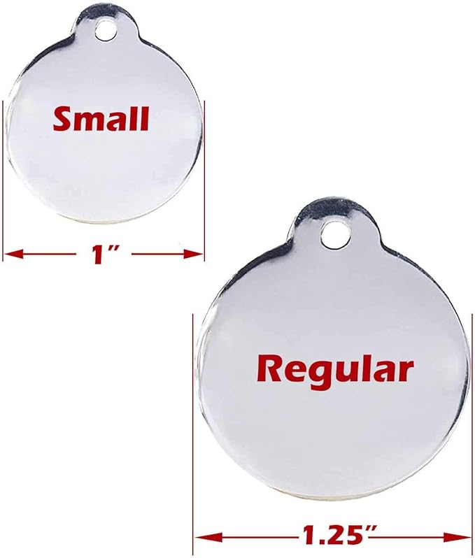Engraved Pet Tag for Dogs and Cats - Personalized Front & Back up to 4 Lines of Text Custom Engraved ID, Round Paw Print Solid Plating Stainless Steel Gold Small