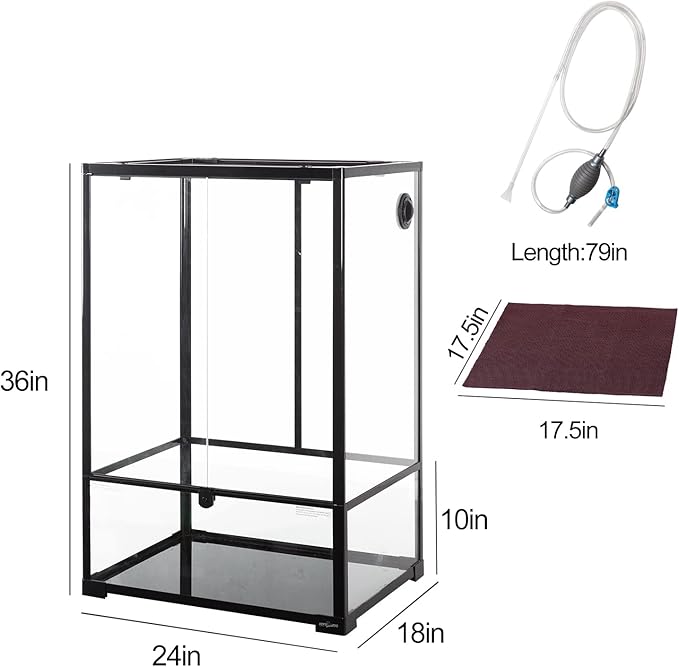 REPTIZOO 67 Gallon Large Reptile Terrarium 24"x18"x 36" Glass Paludarium Tank, Tall Reptile Enclosure Habitat with 10” Deep Base, Siphon Gravel Cleaner Set and Plants Growing Cotton Mat Included