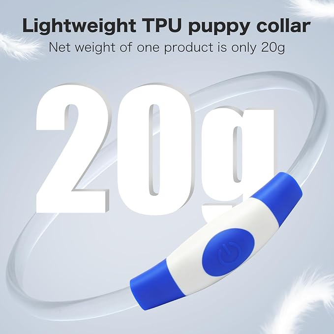 BSEEN Light Up Dog Collar, High Visibility LED Dog Collar Rechargeable- Rainproof TPU Cuttable Glowing Pet Collar for Small Dogs & Cats - Puppy Safety Lights for Night Walking (XS- Blue 40cm)