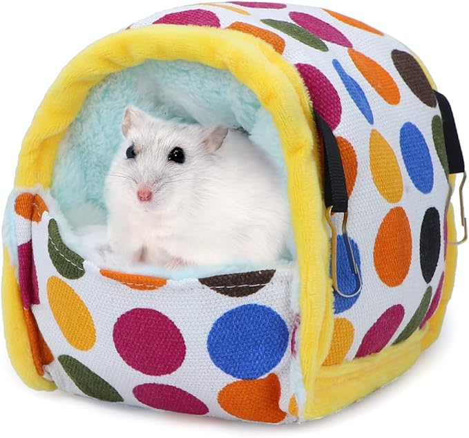 Wontee Hamster Bed Hideout Sugar Glider Hammock Small Animal Warm Bed House for Hamsters Hedgehogs Sugar Glider Gerbils Mice (Medium, Colorful Dots)