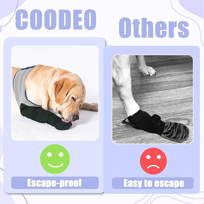 COODEO Dog Socks to Prevent Licking Paws, Healing Boots & Paw Protectors with Non-Slip Bottoms for Wound Protection, Waterproof Sleeve Shoes for Licking（Grey，XL_Left