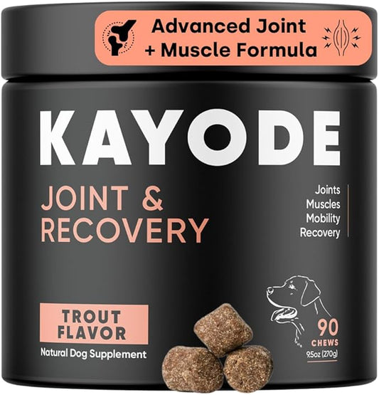 Joint & Recovery | 2-in-1 Joint & Muscle Chews. Help Reduce Pain & Increase Daily Activity. Helps with Arthritis and Pain Prevention. Tasty Trout Flavor.