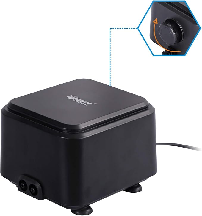 hygger Small Quietest Aquarium Air Pump, Adjustable Oxygen Pump 2 Air Outlets Ultra Silent Powerful Aerator Pump 160GPH 5W