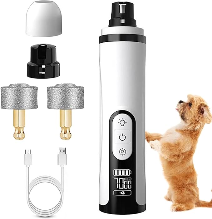 Upgrade Heusom Groom Pro Nail Grinder Cordless with LED Light & 3 Speeds, Dog Cat Nail Trimmer 2000mAh Long-Lasting Battery for Thick Nails for Dogs and Cats (1 Pc+2 Heads)