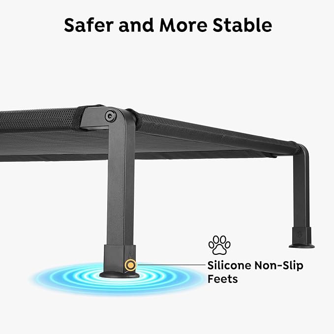 Veehoo Heavy Duty Elevated Dog Bed - Raised Dog Cot with Breathable Teslin Mesh, Non-Slip Silicon Feet, Cooling, Ideal for Indoor/Outdoor Use, 41" x 27", Black, CWC2432