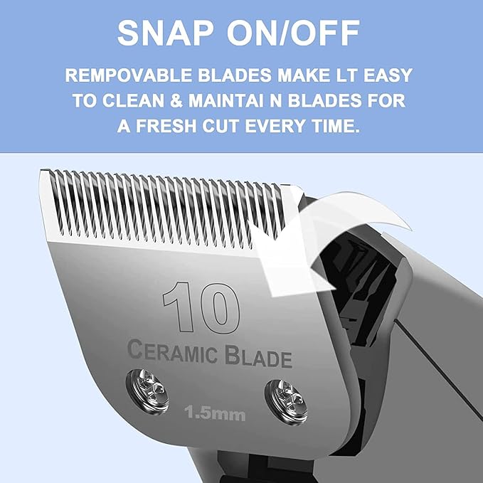 2PC 10 Blade Dog Grooming Clipper Replacement Blades Compatible with Andis Dog Clippers,Detachable Ceramic Blade & Stainless Steel Blade,Size-10, 1/16-Inch Cut Length (64315)