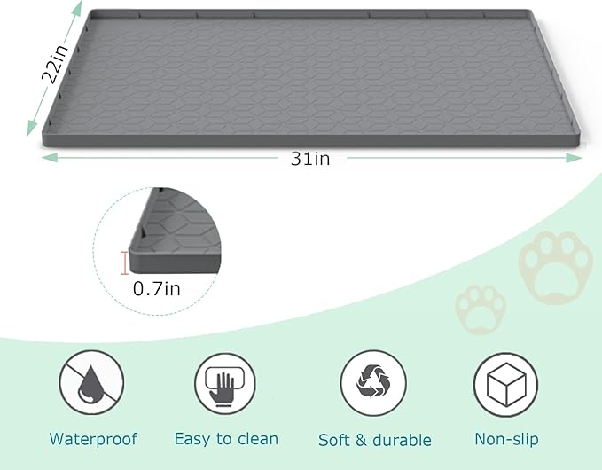 Cat Litter Mat for Litter Box, Silicone Large Cat Litter Trapping Mat - 31x22 in, Waterproof & Non-Slip, Durable & Easy Clean, Gray