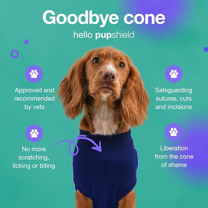PupShield - Dog Surgery Recovery Suit Male and Female - All Dog Sizes - Easy to Use Anti Licking Design Breathable Comfortable - Spay & Neuter Recovery Suit - Surgical Onesie - Cone Alternative