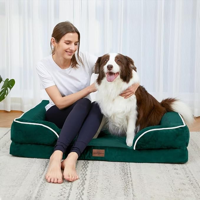 Comfort Expression XL Orthopedic Dog Beds, Waterproof Extra Large Dog Beds with Bolster, Washable Pet Sofa Couch with Removable Cover & Non-Slip Bottom(X-Large,Emerald)