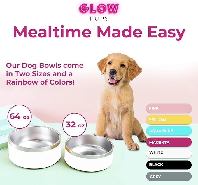 Dog Bowl - Vacuum Insulated Keeps Water Cool, Non-Slip Base, Easy Clean Interior, Durable Stainless Steel, Multiple Colors, Ideal for Travel, 32 Oz - Pet Bowl (White)