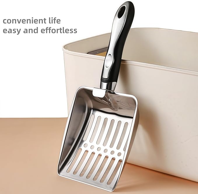 Cat Litter Scoop,Poop Sifting for Litter Box,Aluminum Alloy Sifter,Durable Kitty Metal Scooper with Long Handle Deep Shovel