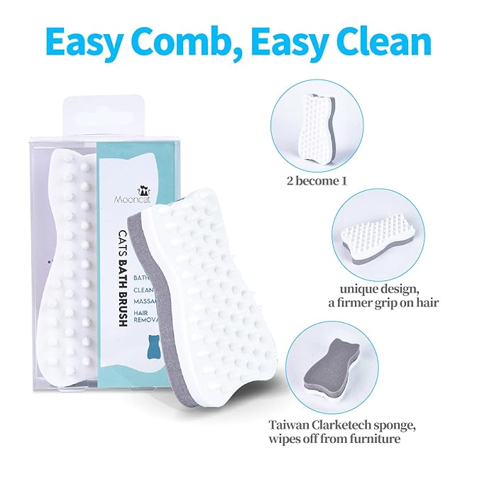 Mooncat Cat Grooming Brush - For Shedding, Long or Short Haired Cats, Removes Mats, Tangles, and Loose Fur - Massage Comb for Indoor Kittens