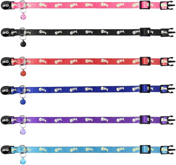 Personalized Breakaway Cat Collars Glow-in-The-Dark with ID Tag, Bell - Safety Quick - Release, Customizable for Female Male Kittens & Cats (Pink)