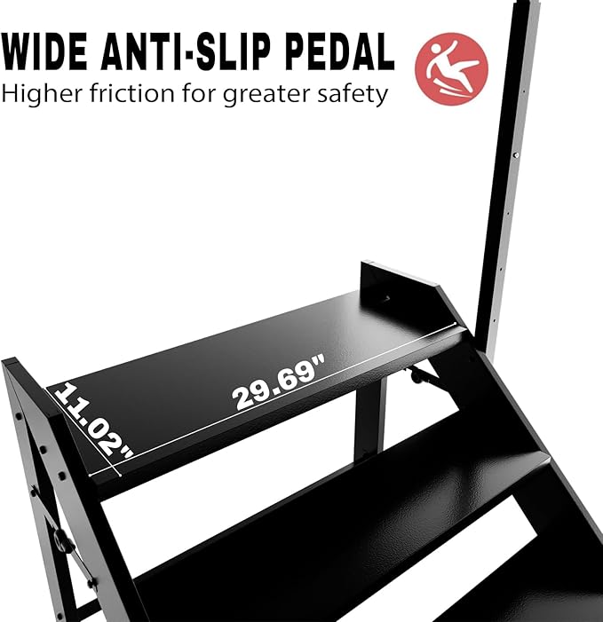 RV Step Stool Foldable, Folding 4 Step Ladder, Hot Tub Steps with Handrail, Portable Pool Ladder, 660Lbs Heavy Duty Ladder Shelf Outdoor Mobile Home Stairs for Camper, Porch, SPA Poo, Pet