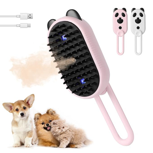 Pet Steam Brush for Dog & Cat,3-in-1 Spray Hair Removal Comb,Pet Steam Groomer Comb,Water Brush for Long & Short Haired Pets,Massage, Cleaning, Multifunctional Hair Removal Comb for Cats Dogs (Pink)