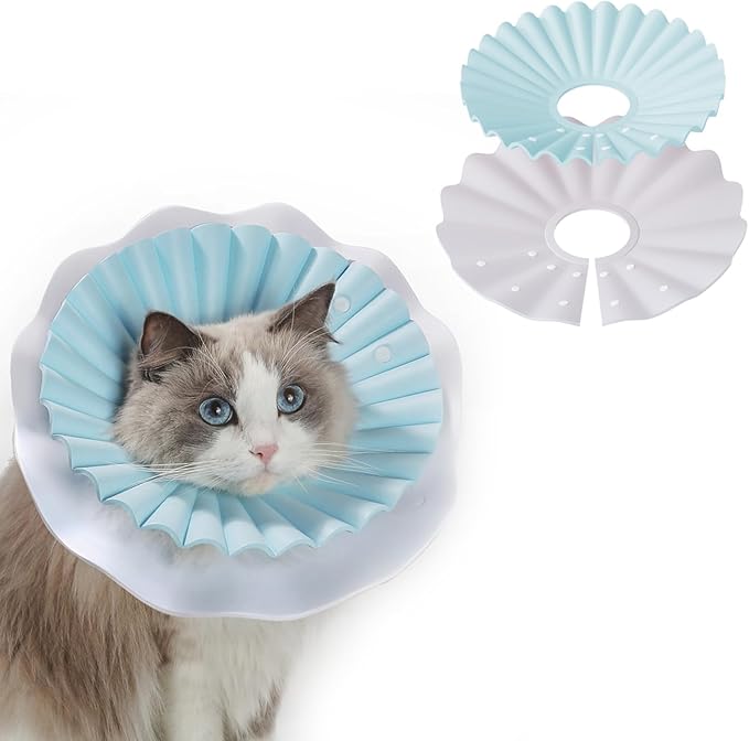 Soft Cat Cone Collar for Cats & Kittens – Adjustable Lightweight Recovery E-Collar to Stop Licking, Scratching & Biting After Surgery, Comfortable Wound Healing Cone Alternative (Blue, S)
