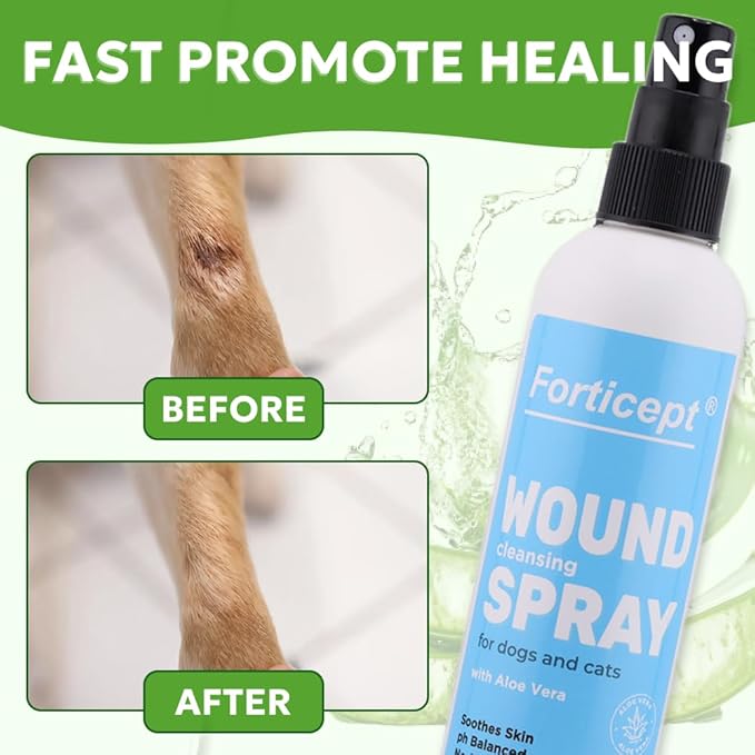 Forticept Hot Spot Spray for Dogs Cats & Horses, Itch Relief Wound Cleanser with Aloe Vera, 8 oz