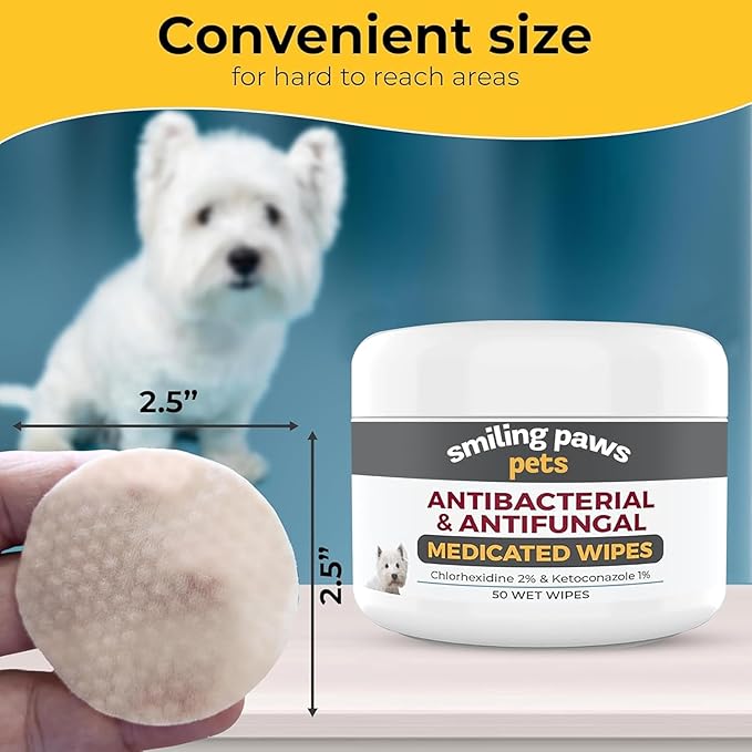 Smiling Paws Pets - Antibacterial & Antifungal Wipes for Dogs & Cats (with Chlorhexidine & Ketoconazole)