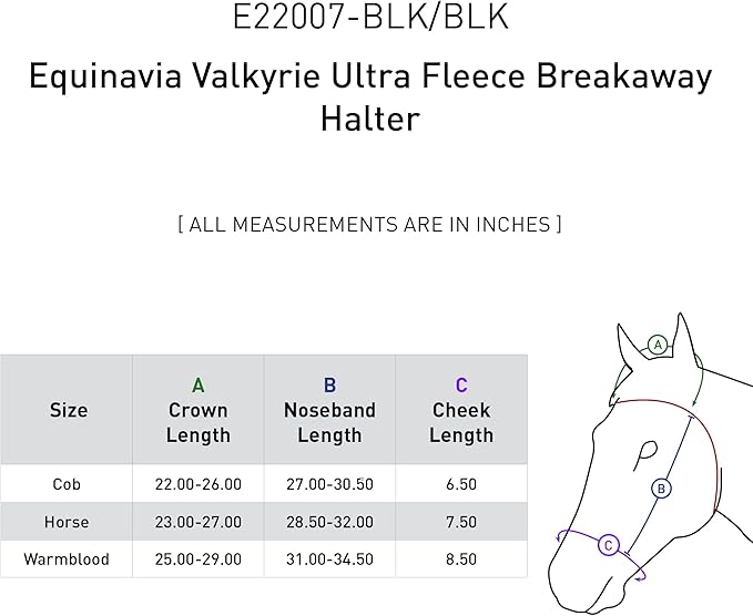 Equinavia Valkyrie Soft Ultra Fleece Padded Adjustable Breakaway Horse Halter - Black/Black - Warmblood