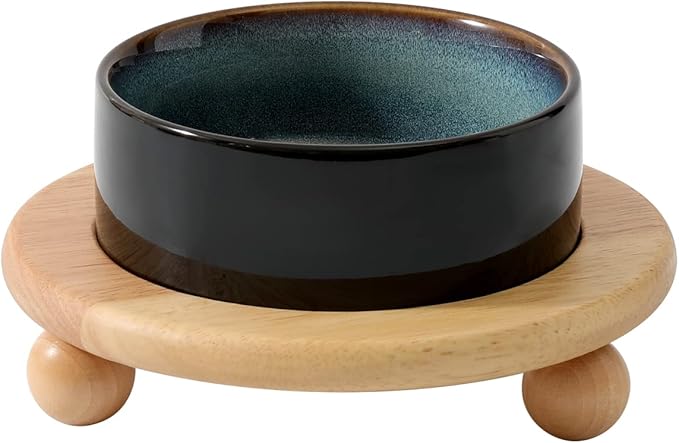 Ceramic Elevated Cat Food and Water Bowl, Kitty Bowl, Raised Cat Dish, Pet Feeder (5.1 in,1 x Starry Sky + Stand)