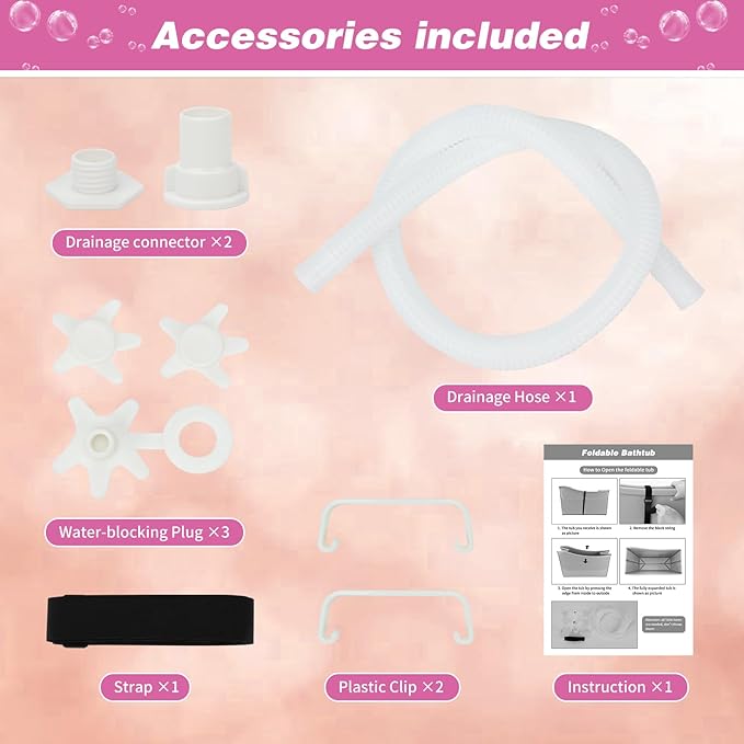 YUEPET Extra Large Foldable Dog Bath Tub for Large Dogs, 49 Gal Portable Dog Bathtub Lightweight Hightened Pet Wash Station with Drain Plug for Big Dogs Indoor/Outdoor Bathing, Camping (Pink)