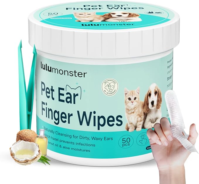 Ear Cleaner Finger Wipes for Dog & Cat [Finger Casing Design][Pet Ear Wipes with Tweezers] for Controlling Ear Infections and Ear Odor Reduce ear wax buildup Natural Ingredients Dog Ear Wipes