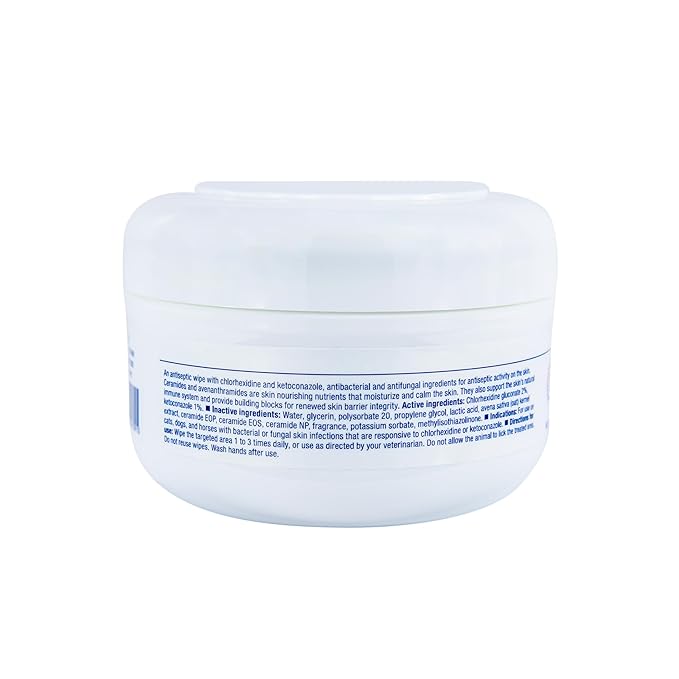 CeraSoothe CHX+KET Antiseptic Wipes Formulated for Dogs, Cats, & Horses – Chlorhexidine & Ketoconazole Medicated Pet Wipes – Antibacterial & Antifungal Skin Care for Pets – 30 Count