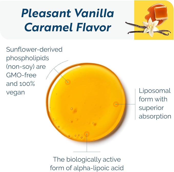 Researched Nutritionals C-RLA - Liposomal Vitamin C with R Lipoic Acid to Support Detox - Vegan & Soy-Free Vitamin C Liquid, Vanilla Caramel Flavor (10 Fl Oz)