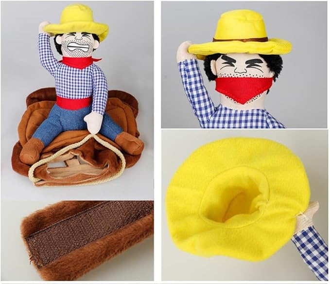Deluxe Cowboy Rider Pet Costume - Funny Dog Halloween Outfit with Doll and Hat, Adjustable Knight Style Costume for Labs, German Shepherds, and Golden Retrievers, and More (XS to L))